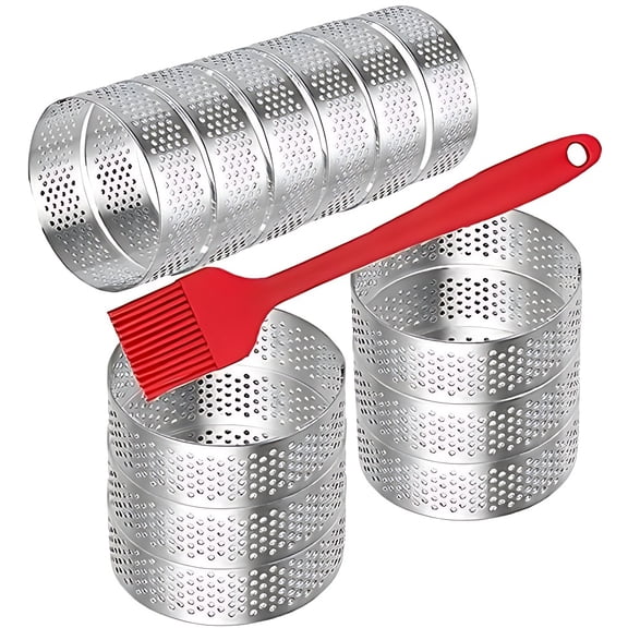 12Pack Tart Rings 3.15 Inch Perforated Tart Ring Stainless Steel, Round Mousse Cake Ring Metal Pastry Mold for Baking Cooking Pastries, small fruit tartet crust 8cm