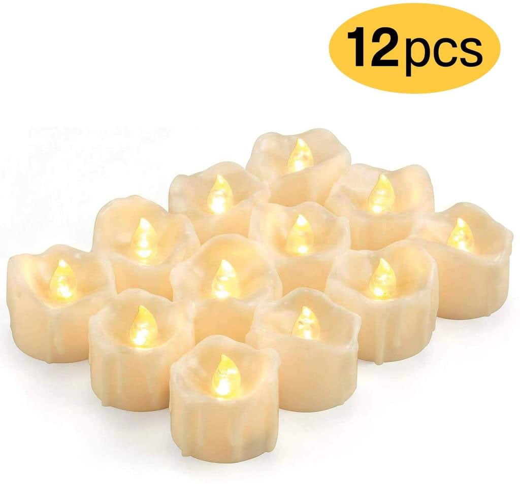 12Pack Timer Flameless LED Votive Candles, Long Lasting Battery