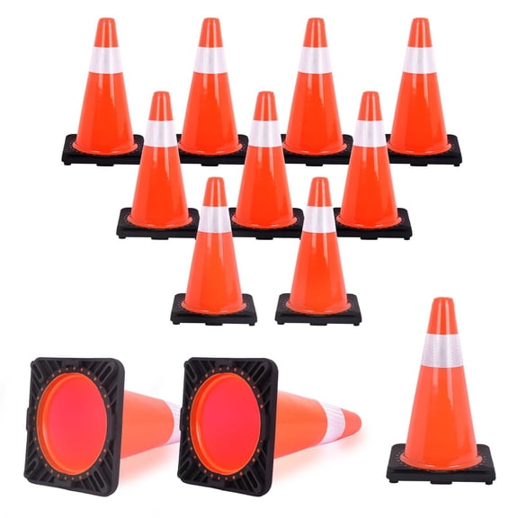 12Pack Traffic Safety Cone 18in w/Reflective Collar PVC Orange Safety Cones