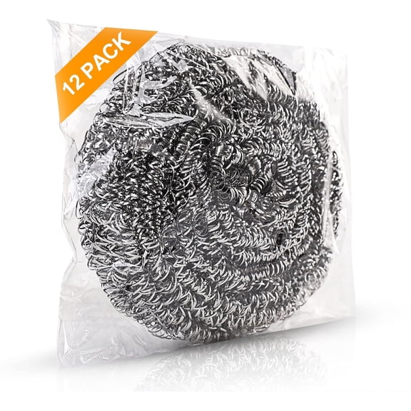 12Pack Upgraded Steel Wool Scrubbers - Premium Stainless Steel Scrubber, Metal Scouring Pads, Steel Wool Pads, Kitchen Cleaner, Heavy Duty Cleaning Supplies - Especially for Tough Cleaning