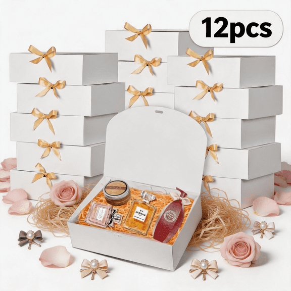 12Pack White Gift Boxes with Lids, 12×9.8×3.1 Inch Gift Box with Ribbon, Elegant Bridesmaid Proposal Box for Wedding, Birthday, Party, Christmas, Bridesmaid, Graduation