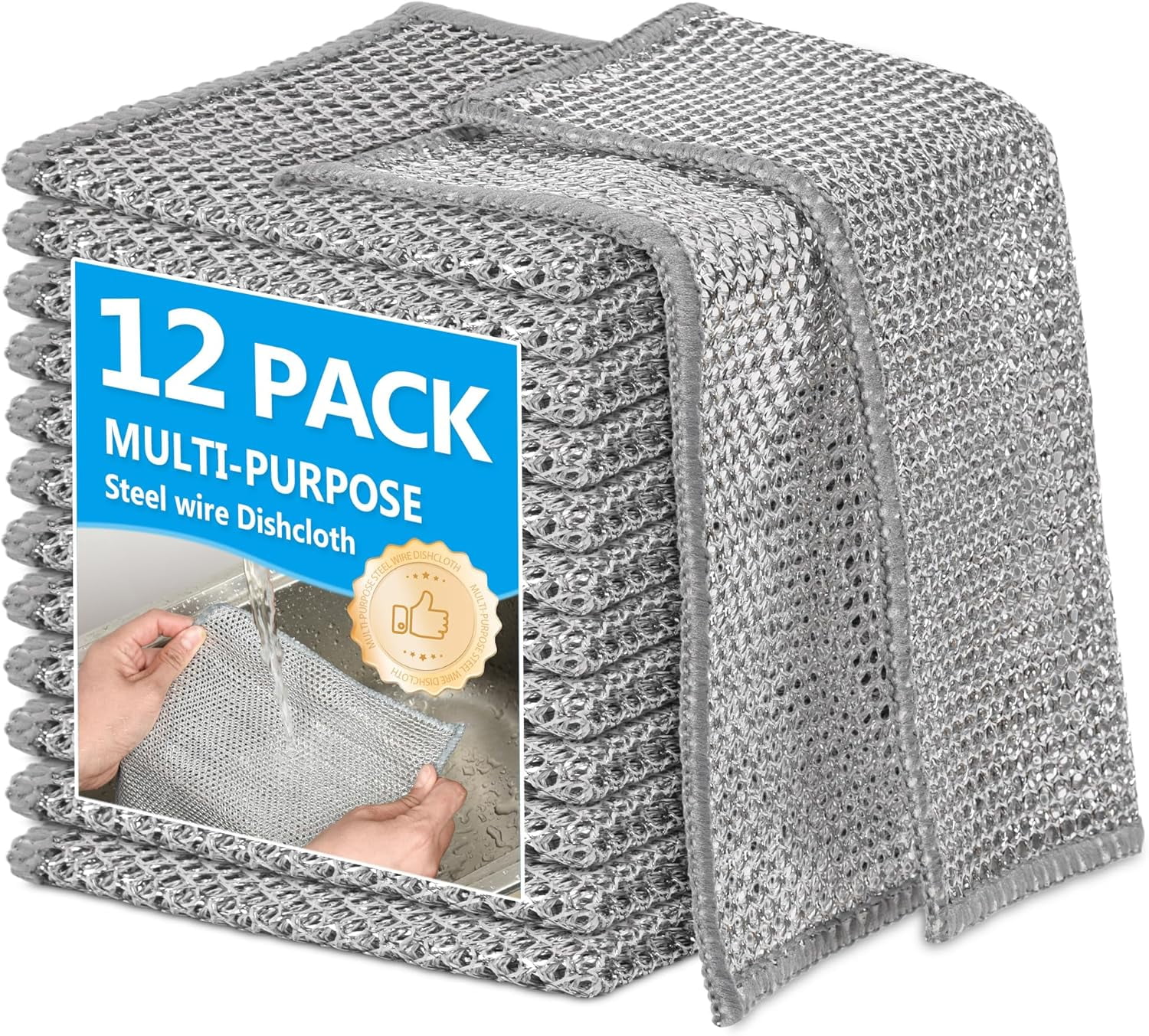 12Pack Wire Dishwashing Rags, Non Scratch Wire Dishcloth, for Wet and ...