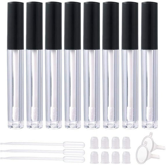 12Packs 3ML Mini Empty Round Lip Gloss Tubes with Rubber Inserts and Wands Plastic Funnels and Droppers