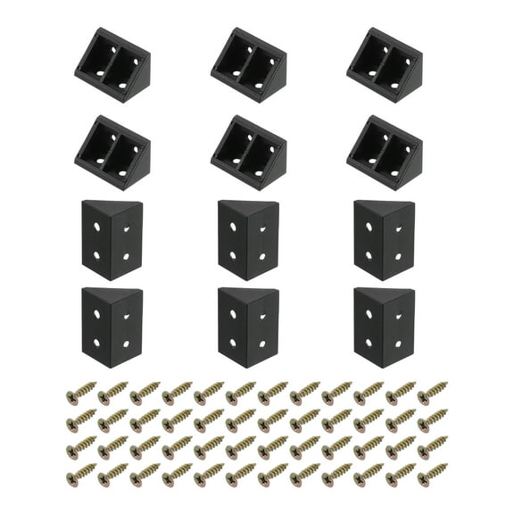 12Packs 90 Degree Plastic Corner Braces, 19x32x19mm Nylon Shelf Right Angle Brackets with Screws (Black)