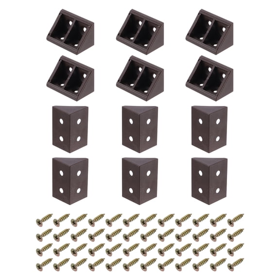 12Packs 90 Degree Plastic Corner Braces, 19x32x19mm Nylon Shelf Right Angle Brackets with Screws (Brown)