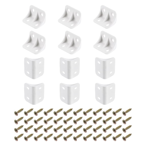 12Packs 90 Degree Plastic Corner Braces, 23x35.5x23mm Nylon Shelf Right Angle Brackets with Screws (White)