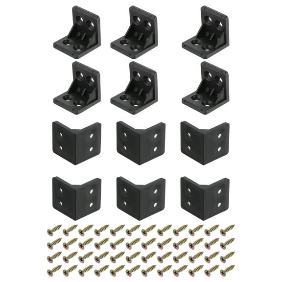12Packs 90 Degree Plastic Corner Braces, 27x28x27mm Nylon Shelf Right Angle Brackets with Screws (Black)