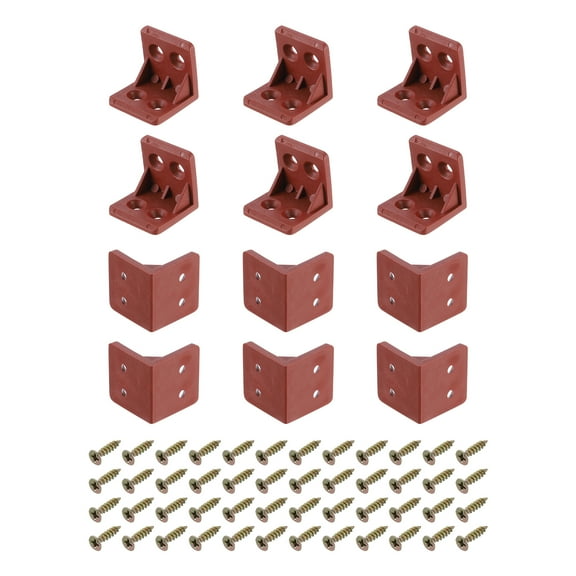 12Packs 90 Degree Plastic Corner Braces, 27x28x27mm Nylon Shelf Right Angle Brackets with Screws (Red Brown)