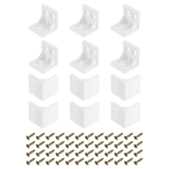 12Packs 90 Degree Plastic Corner Braces, 27x28x27mm Nylon Shelf Right Angle Brackets with Screws (White)