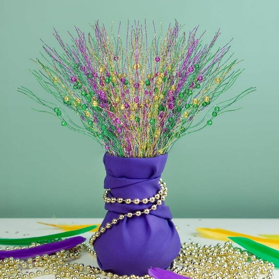 12Packs Glitter Berry Picks,16.9In Mardi Gras Reusable Tree Topper Picks,Durable Artificial Berry Floral Ornaments for Crafts,Wreath,Vase,Filler