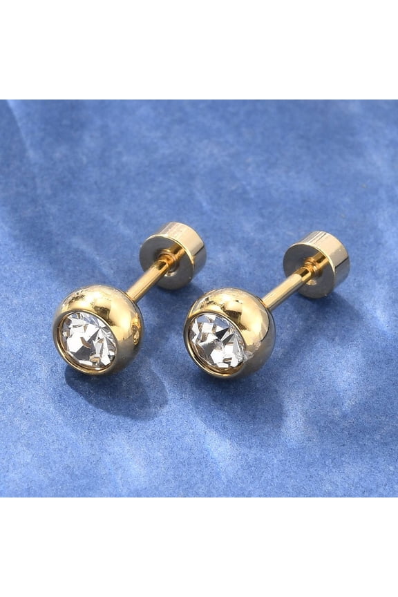 12Pair 304 Stainless Steel Earlobe Plugs Screw Back Earrings with Rhinestone Flat Round Crystal Golden 13mm Flat Round: 5.8mm Pin: 1mm