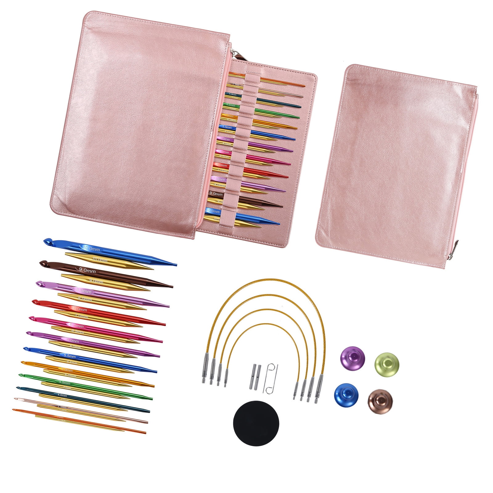 12Pairs Aluminum Alloy Tunisian Crochet Hook Set with Circular Needle 3.0mm-10mm and Case for Weaving Projects