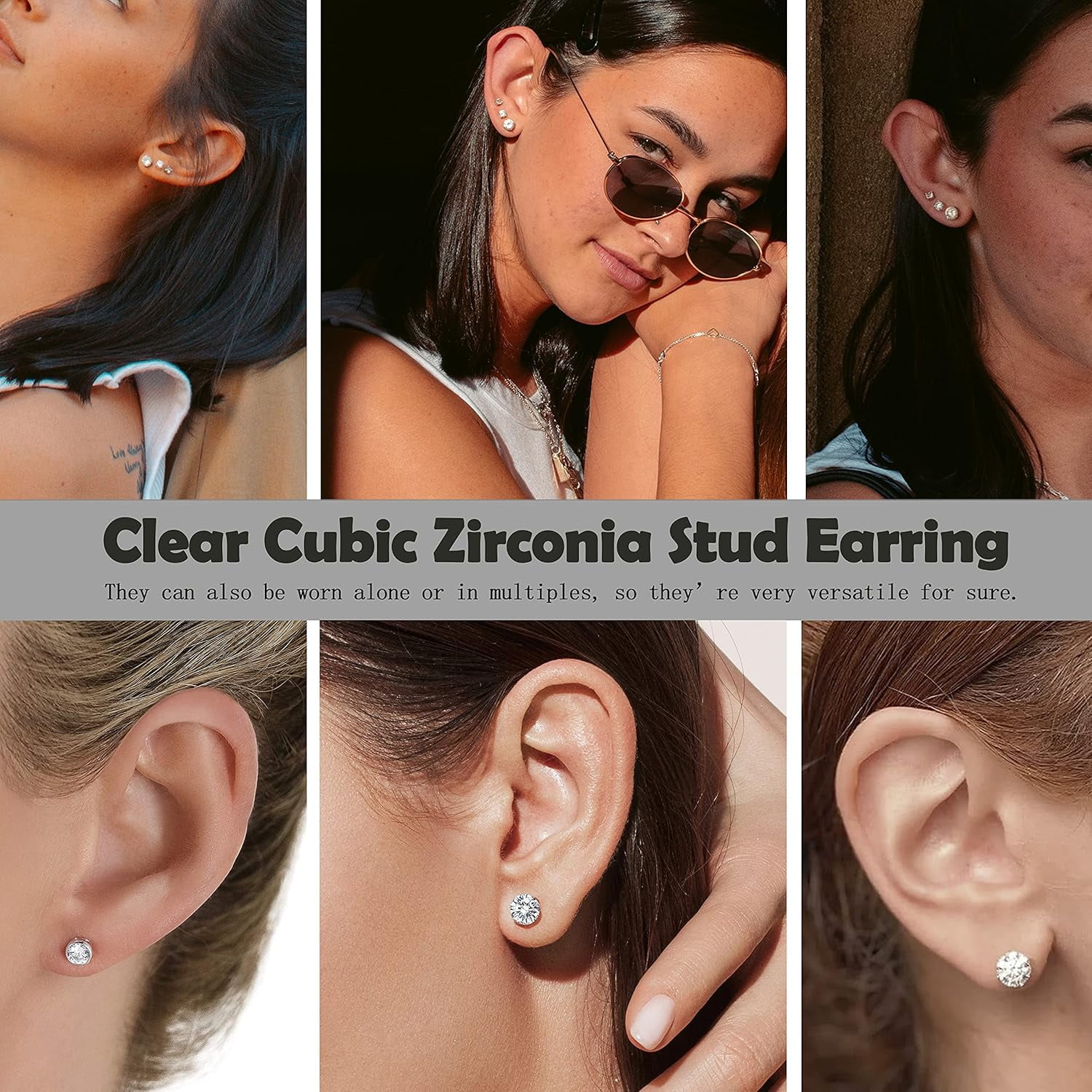 12Pairs Clear Plastic Cz Studs Earrings For Women Men Acrylic Post Hypoallergenic Stud Earring R Nd Square Cz Rhinestone Ear Studs Piercing Retainers[Z4670]