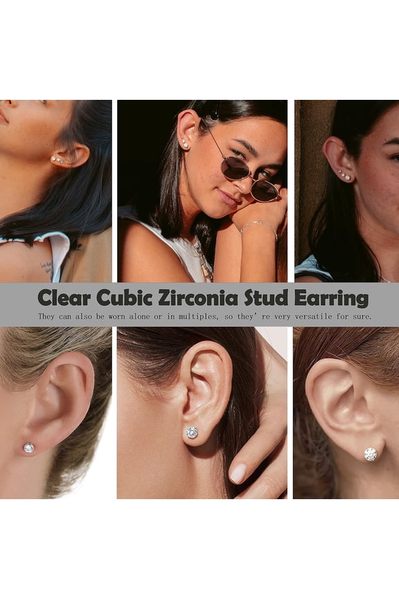 12Pairs Clear Plastic Cz Studs Earrings For Women Men Acrylic Post Hypoallergenic Stud Earring R Nd Square Cz Rhinestone Ear Studs Piercing Retainers[Z4670]