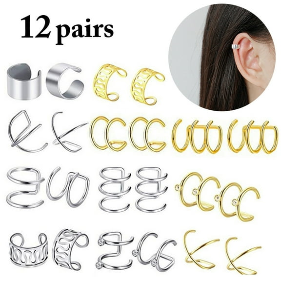 12Pairs Ear Cuffs Fashion No Piercing Cartilage Wrap Earrings Ear Clips Set