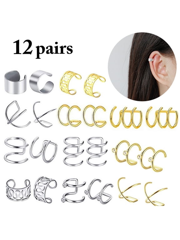 12Pairs Ear Cuffs Fashion No Piercing Cartilage Wrap Earrings Ear Clips Set