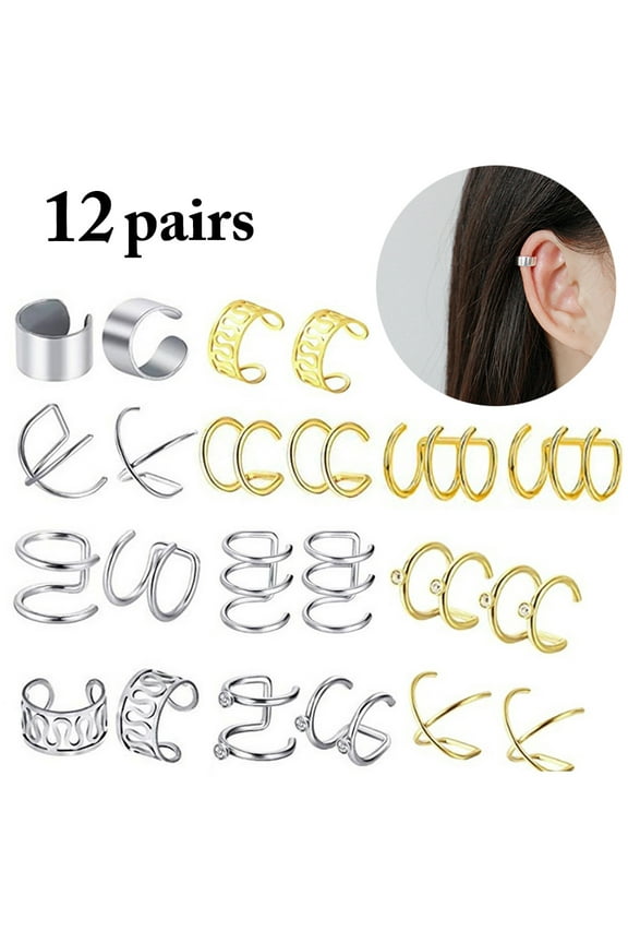12Pairs Ear Cuffs Fashion No Piercing Cartilage Wrap Earrings Ear Clips Set