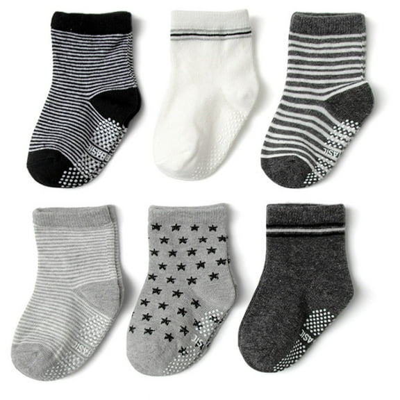 12Pairs Toddler Non-Slip Socks With Grips kid Baby Boys Girls infants Anti-Slip Crew Cotton Socks 1-7T