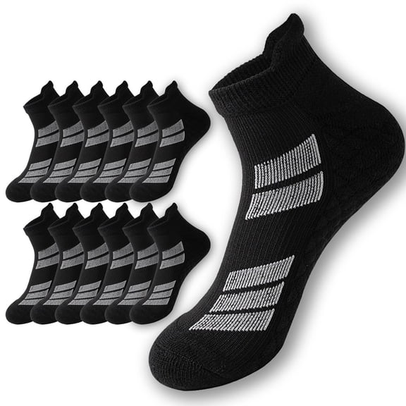 12Pairs Unisex Low-Cut No-Show Sports Socks Cotton Ankle Compression Athletic Running Thin Sock Women and Men(Black)