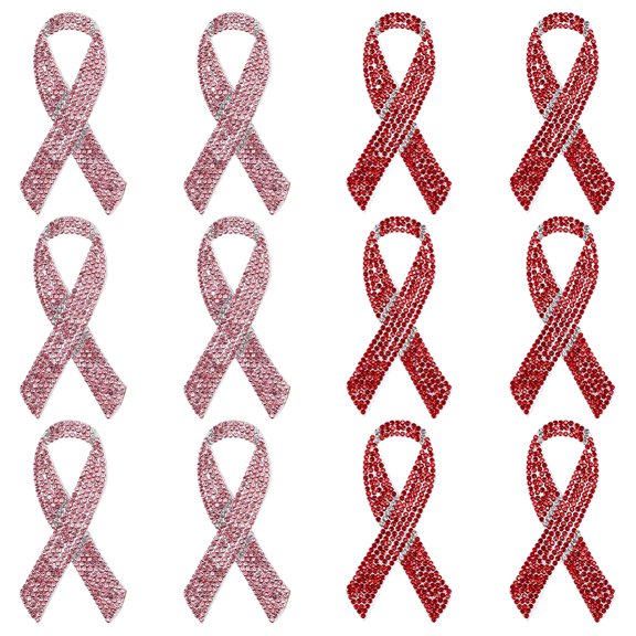 12Pc 2Color Hot Glue & Rhinestone Sequin Patches Costume Accessories Aids Awareness Ribbon/October Breast Cancer Pink Awareness Ribbon 82x42x2mm