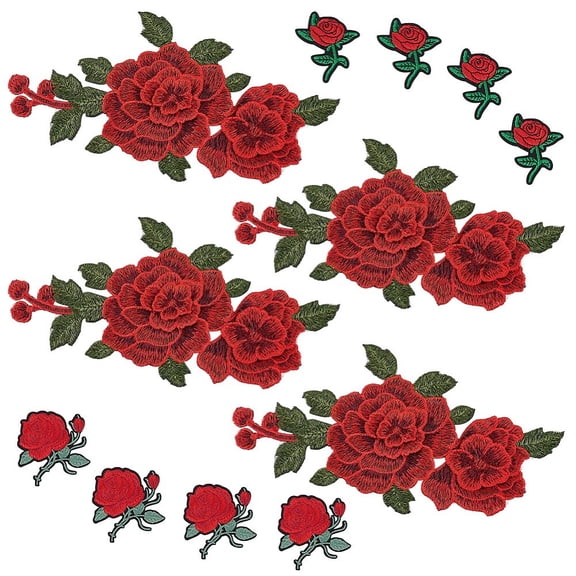 12Pc 3 Styles Flower Embroidery Polyester Cloth Iron On Patches Costume Accessories Paillette Appliques FireBrick 57.5~130x50~240x1.5mm 4Pc/style DIY
