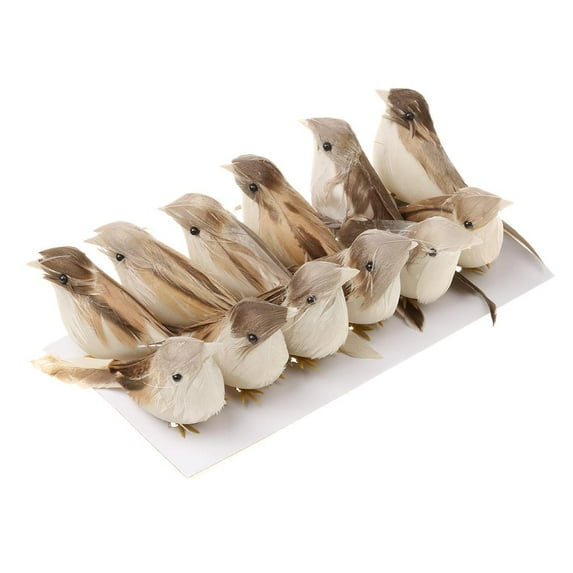12Pc Artificial Xmas Tree Decor Perched Woodland Birds Ornament