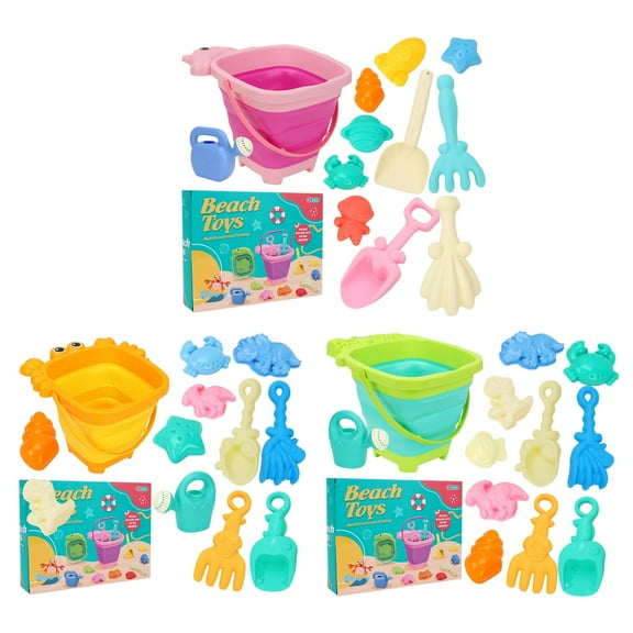 12Pc Collapsible Beach Toys for Son &Daughter, Collapsible Sand Bucket and Shovels Set with Mesh Bag,Travel Sand Castle Building Kit, Sandbox Toys, Foldable Beach Essentials for Age 3-10