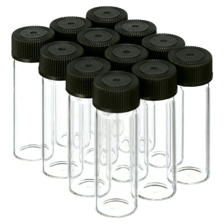 12 Pack Leak-Proof Glass Vials with Black Caps – 6ml, 1-3/8" Tall, 9/16" Diameter