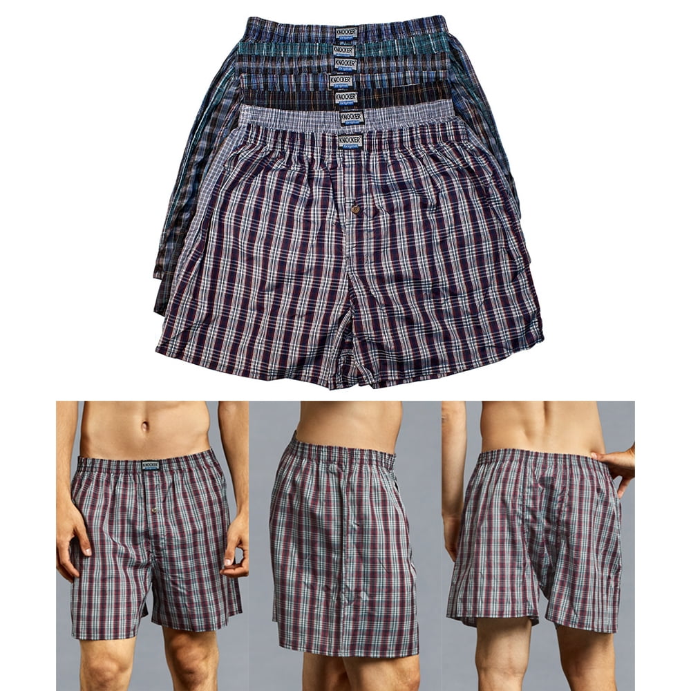 【AAKAM】Check Boxer 3colors 12Pc Knoker Mens Plaid Boxers Tartan Short Underwear 46-48
