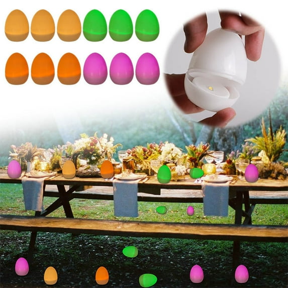 12Pc Light Up Easter Eggs Table Decor, Farmhouse Rustic Easter Eggs Desktop Party Supplies Gift for Woman Easter Party Easter Decor Outdoor,Warm white+yellow+pink+green x3