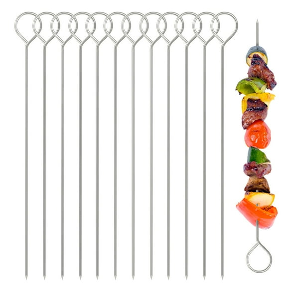 12Pc Metal Bbq Skewers Barbecue Sticks Reusable Grill Kebab Grilling Skewer 20Cm