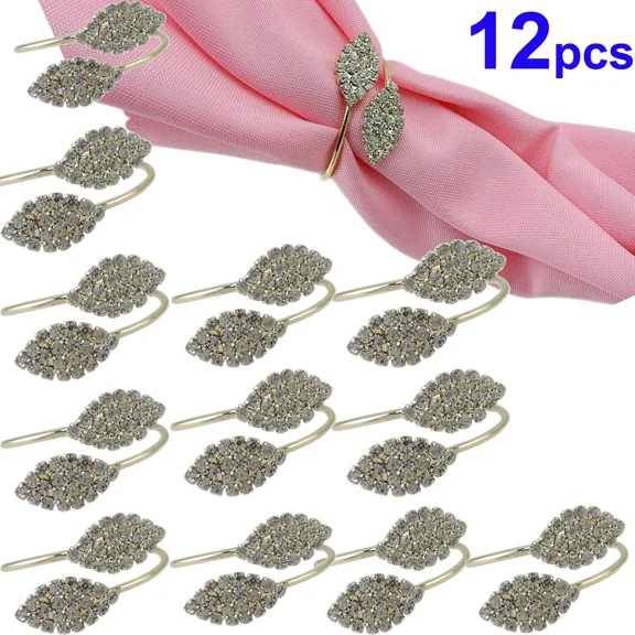 12Pc Rhinestone Napkin Rings Handmade Serviette Buckle Holder For Wedding Dinner