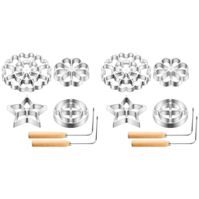 12Pc Rosette Iron Molds Set Bunuelos Mold with Handle Cooking Stamp Maker Kit Cookie Cutters Aluminum Alloy Waffle Molds