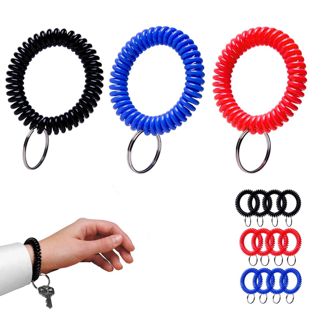 12Pc Spring Spiral Wrist Coil Key Chains Band Key Ring Wrist Band