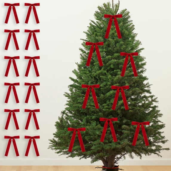 12Pc Velvet Bows For Christmas Tree,Velvet Christmas Bows For Tree,5.1X7.1In Red Velvet Ornaments,Christmas Decorations Tree Home Party Front Door Wreath Garland Holiday Decor,Wedding,Outdoor,Indoor