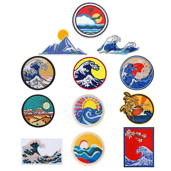 12Pc Wave Patch Embroidered Applique Badge Iron on Sew on Emblem for Craft,Decora12L4122