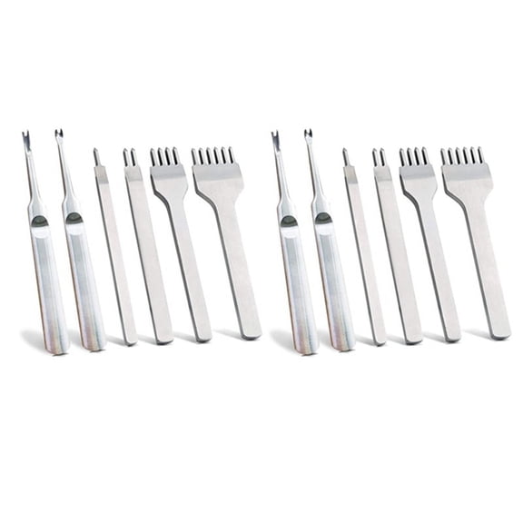 12Pcs 1/2/4/6 DIY Diamond Lacing Stitching Chisel Set Leather Edge Skiving DIY Craft Tool, Leather Craft Kits,8* Leather Hole Punch 4* V U Shaped Groover,Silver