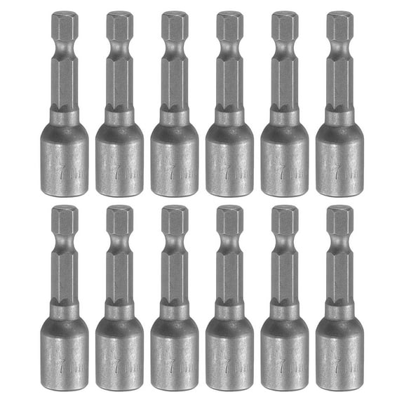 12Pcs 1/4 Hex Shank 7mm Magnetic Hex Socket 48mm Length, CR-V Steel Quick-Release Impact Driver Socket Wrench Screw