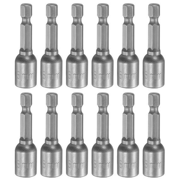 12Pcs 1/4 Hex Shank 8mm Magnetic Hex Socket 48mm Length, CR-V Steel Quick-Release Impact Driver Socket Wrench Screw