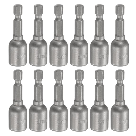 12Pcs 1/4 Hex Shank 9mm Magnetic Hex Socket 48mm Length, CR-V Steel Quick-Release Impact Driver Socket Wrench Screw