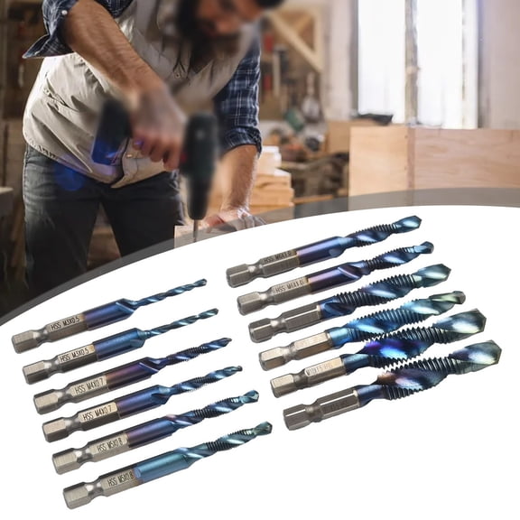 12Pcs 1/4" Hss Hex Shank Plated Screw Thread Drill Bits Set for M3- M10