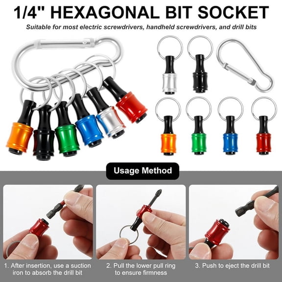 12Pcs 1/4 Inch Hex Shank Screwdriver Bit Holder Key Chain, Quick Change Drill Extension Bar, Aluminum Alloy Keychain