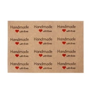12 Pcs Square Adhesive Labels Kraft Paper with Red Hearts Decorative Sealing Stickers for Christmas Gifts Wedding Party