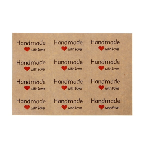 12Pcs 1.5 Inch Square Natural Kraft Handmade with Love Self Adhesive Stickers