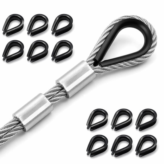 12Pcs 1/8" M3 Stainless Steel Wire Rope Thimbles, Wire Rope Cable Clamp for Cable Rope Thimble Rigging(Black)