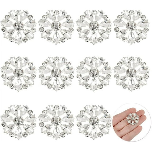 12Pcs 1-Hole Alloy Shank Buttons with Glass Rhinestone Flower 27x10mm Hole: 2mm