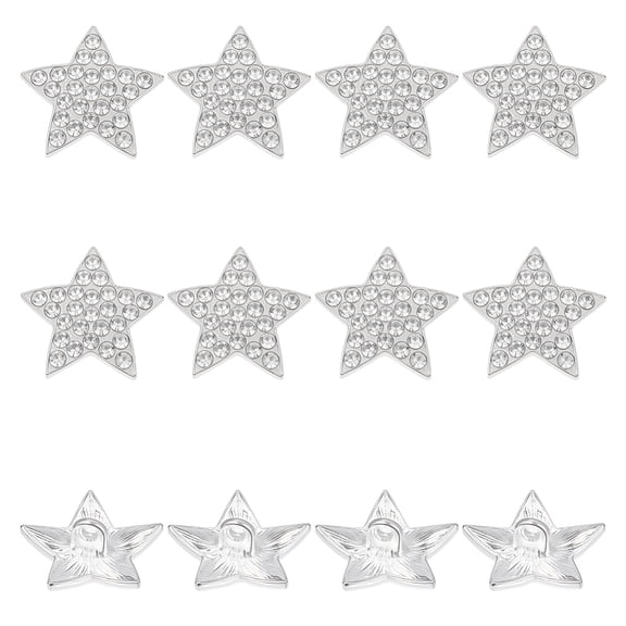 12Pcs 1-Hole Zinc Alloy Star Shank Buttons with Rhinestone Silver 20.5x21.5x8mm Hole: 2.4mm