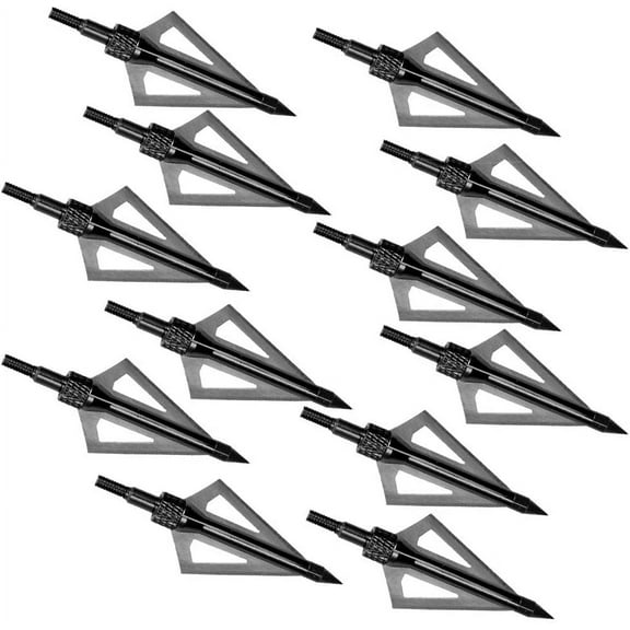 12Pcs 100 Grain 3 Blade Crossed Broadhead Screw-in Arrows Tips for Compound Bow Crossbow Archery Hunting with Broadheads Black