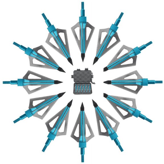 12Pcs 100 Grain 3 Blade Crossed Broadhead Screw-in Arrows Tips for Compound Bow Crossbow Archery Hunting with Broadheads -Blue