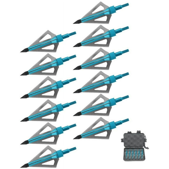 12Pcs 100 Grain 3 Blade Crossed Broadhead Screw-in Arrows Tips for Compound Bow Crossbow Archery Hunting with Broadheads -Blue